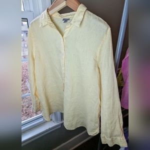 XL 100% linen J.Jill yellow long sleeve button-down blouse.